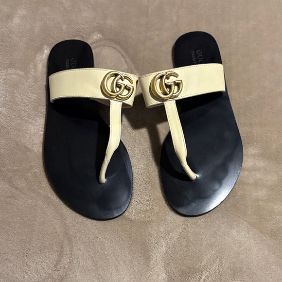 Gucci Shoes - Gucci Women's Sandals with Cream Strap and Black Sole